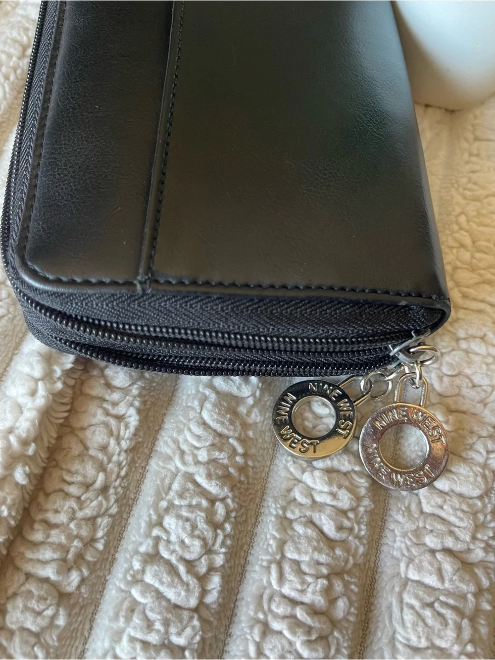 Nine West Black Zip-Around Clutch Wallet with Gold Logo